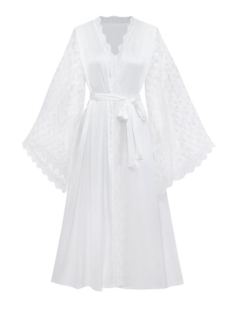 Vestaglia Bianca in Raso con Inserti in Pizzo Anni '50