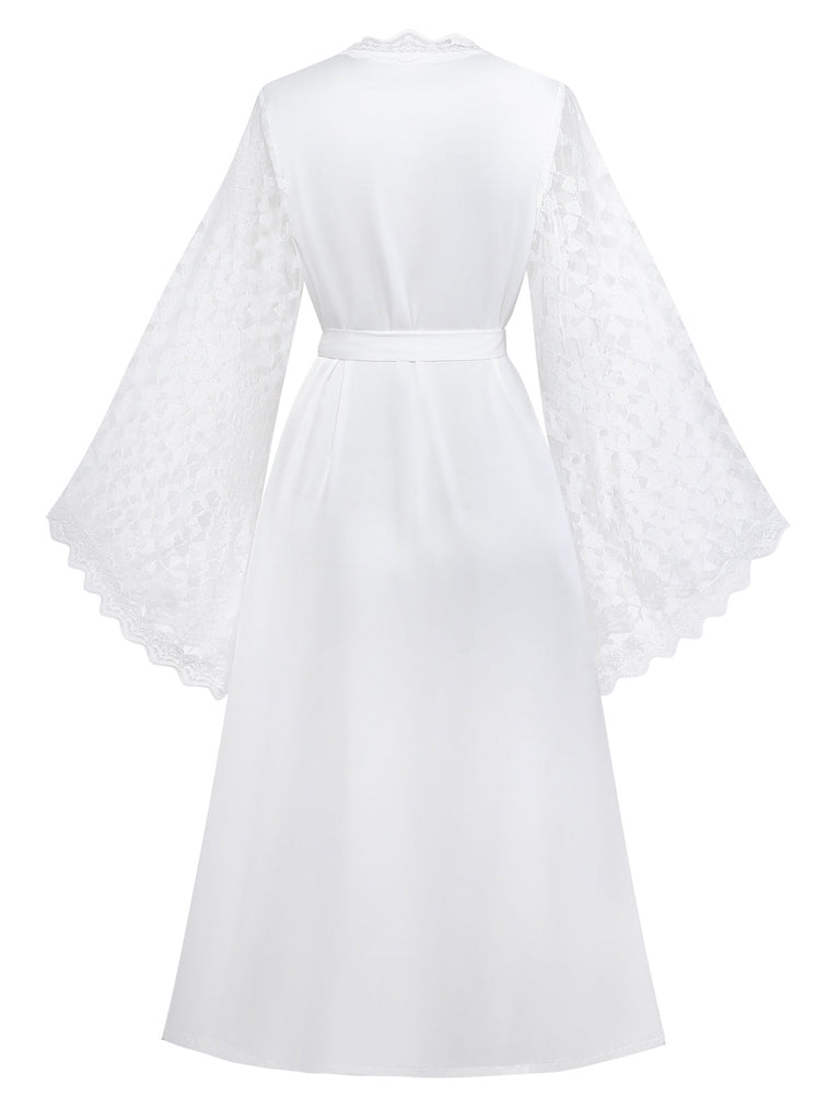 Vestaglia Bianca in Raso con Inserti in Pizzo Anni '50 2