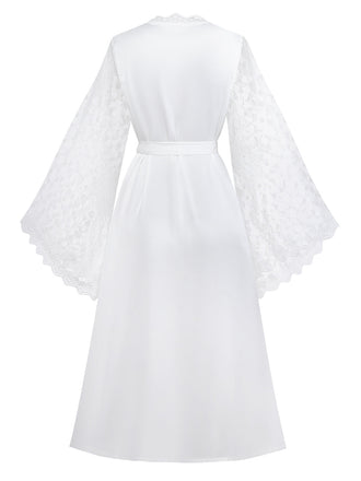Vestaglia Bianca in Raso con Inserti in Pizzo Anni '50 2