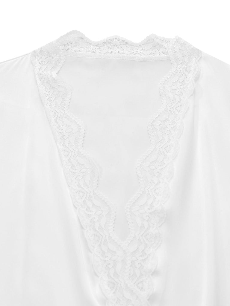Vestaglia Bianca in Raso con Inserti in Pizzo Anni '50 3