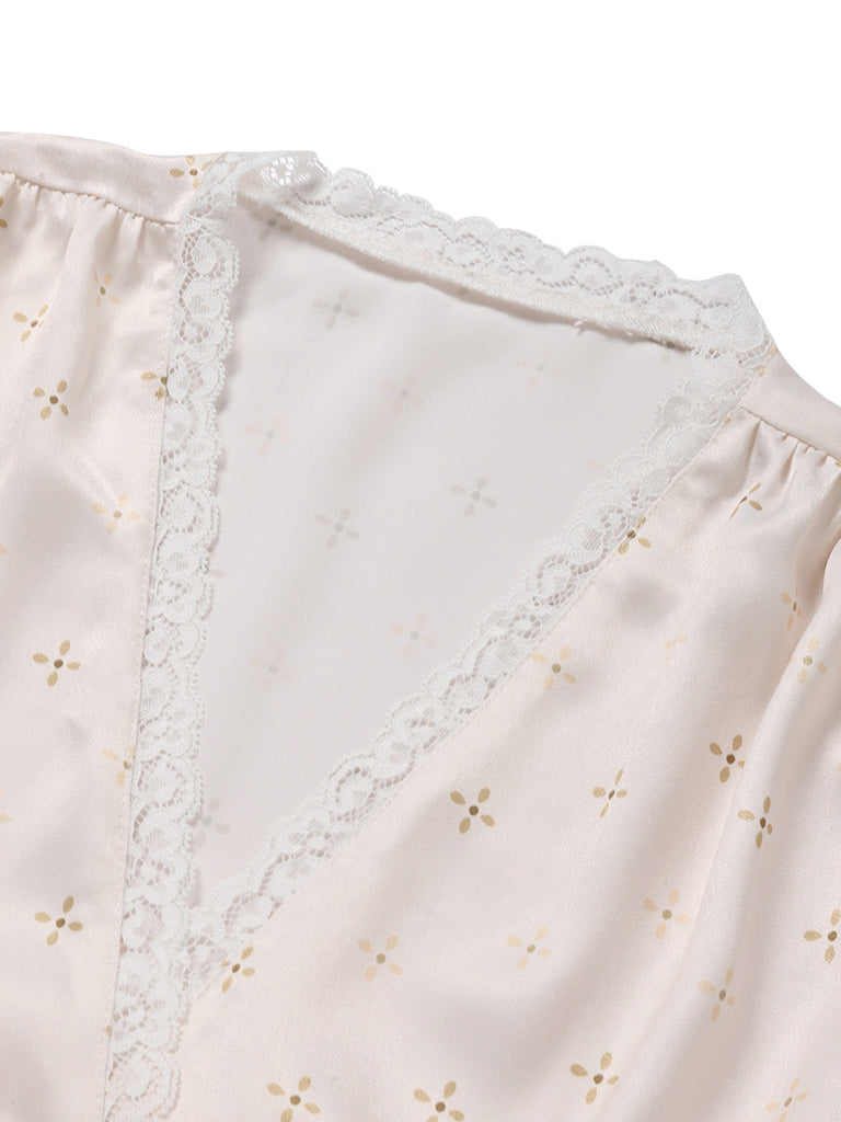[Prevendita] Camicia da Notte in Satin a Piccoli Fiori Convertibile con Orlo Arricciato Anni '50 7