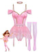 4PCS Lingerie Rosa Anni '60 con Body, Tutu Ballet e Glitter