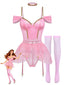 4PCS Lingerie Rosa Anni '60 con Body, Tutu Ballet e Glitter