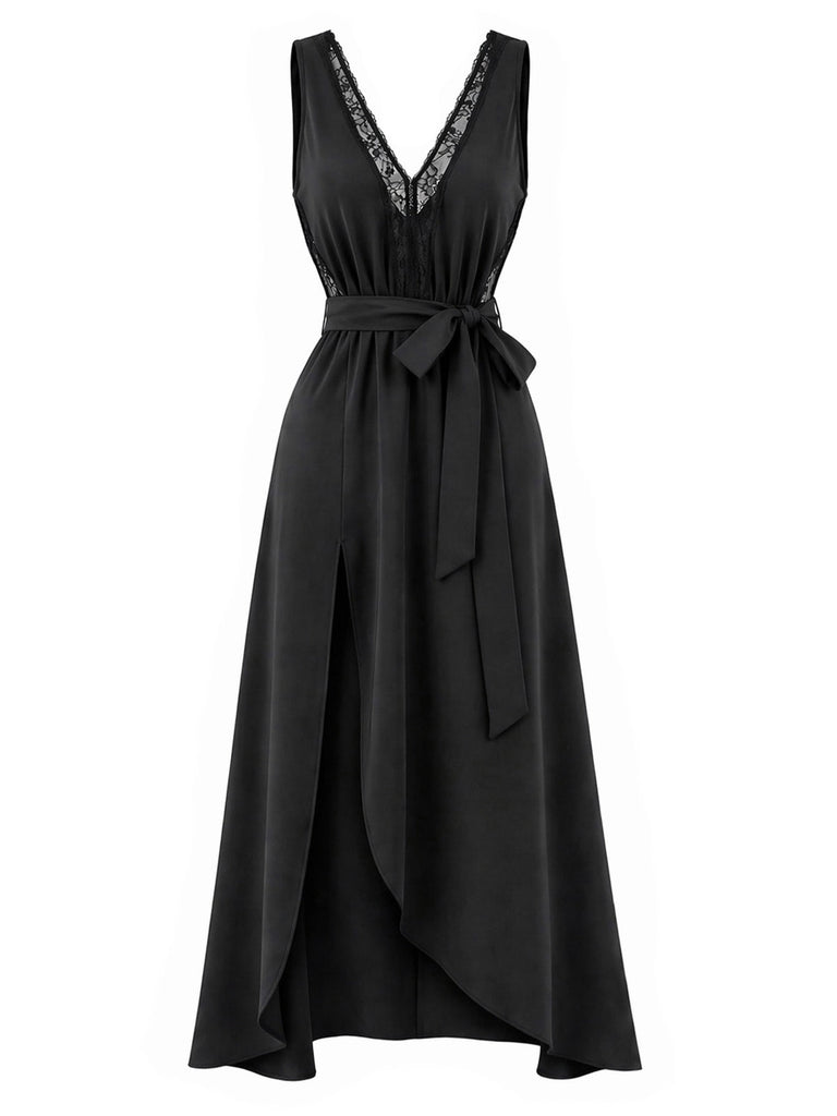 [Prevendita] Camicia da Notte Nero Anni '40 in Pizzo in Raso Scollo Profondo a V Schiena Scoperta 2