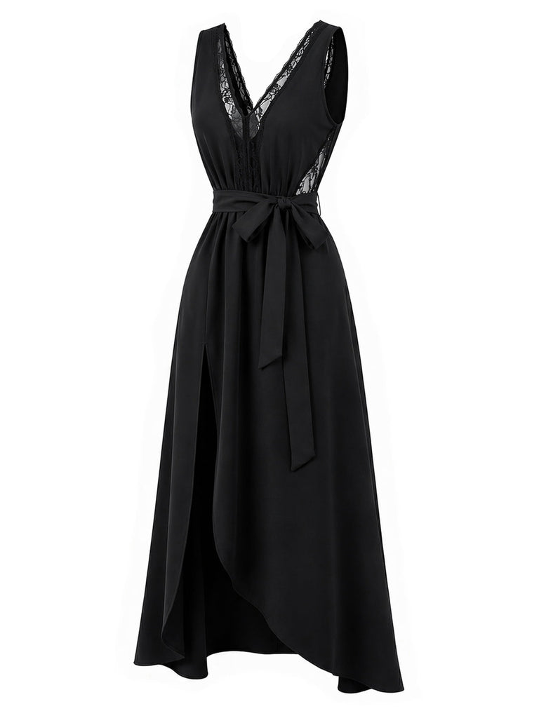 [Prevendita] Camicia da Notte Nero Anni '40 in Pizzo in Raso Scollo Profondo a V Schiena Scoperta 3