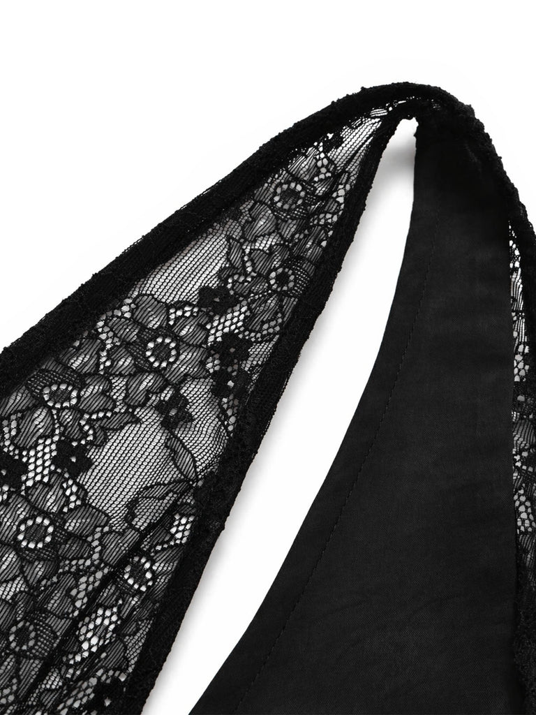 [Prevendita] Camicia da Notte Nero Anni '40 in Pizzo in Raso Scollo Profondo a V Schiena Scoperta 5