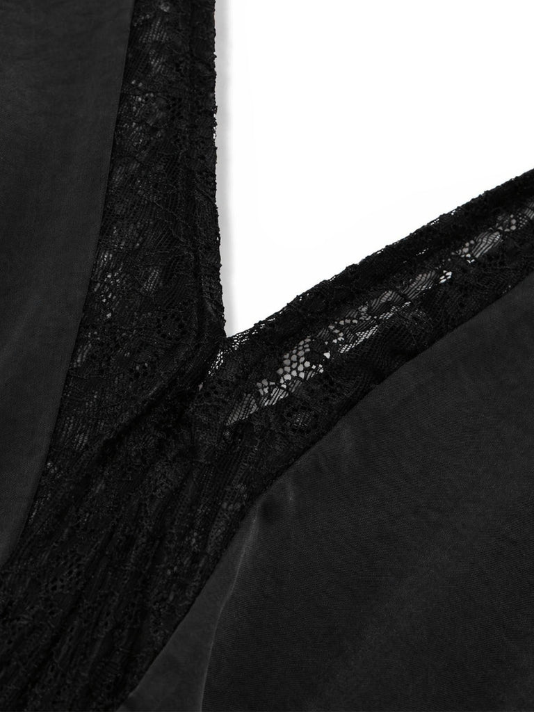 [Prevendita] Camicia da Notte Nero Anni '40 in Pizzo in Raso Scollo Profondo a V Schiena Scoperta 7