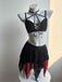 Completo Lingerie Rosso e Nero Anni '80 Gotico Corto in Rete con Ragnatela e Scollo All'americana 5