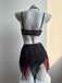 Completo Lingerie Rosso e Nero Anni '80 Gotico Corto in Rete con Ragnatela e Scollo All'americana 6