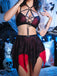 Completo Lingerie Rosso e Nero Anni '80 Gotico Corto in Rete con Ragnatela e Scollo All'americana 11