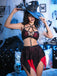 Completo Lingerie Rosso e Nero Anni '80 Gotico Corto in Rete con Ragnatela e Scollo All'americana 13