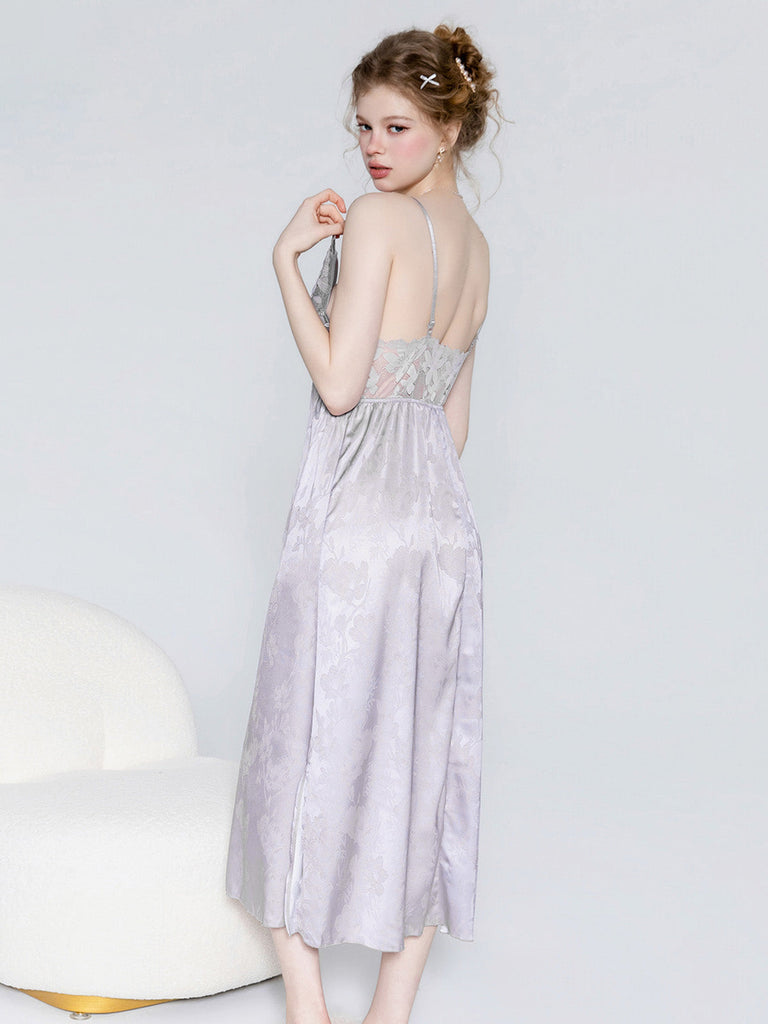 Camicia da Notte Viola Anni '40 in Raso Floreale Butterfly in Pizzo Slip 2