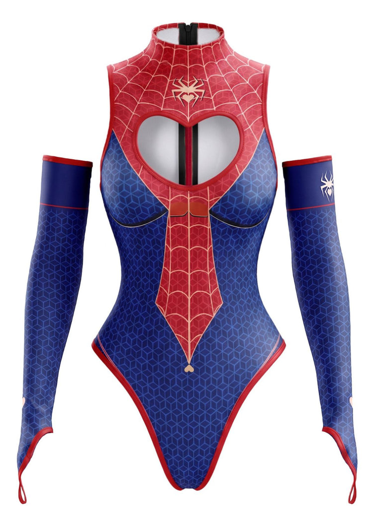 Pigiama Rosso e Blu Anni '80 Spider Web One Piece Pajama con Sleeves