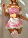 Completo Lingerie Blu Anni '50 Vichy in Pizzo Senza Spalline da Cameriera 10
