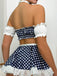 Completo Lingerie Blu Anni '50 Vichy in Pizzo Senza Spalline da Cameriera 3