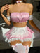Completo Lingerie Blu Anni '50 Vichy in Pizzo Senza Spalline da Cameriera 9