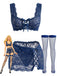 Set Lingerie Blu Intenso Anni '50 in Pizzo Floreale con Allacciatura Incrociata