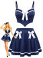 Completo Pigiama Anni '50 Color Block con Spalline Sottili e Fiocco