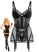 Set Lingerie Nero Anni '50 in Pizzo Trasparente con Reggicalze e Sottoveste