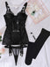 Set Lingerie Nero Anni '50 in Pizzo Trasparente con Reggicalze e Sottoveste 4