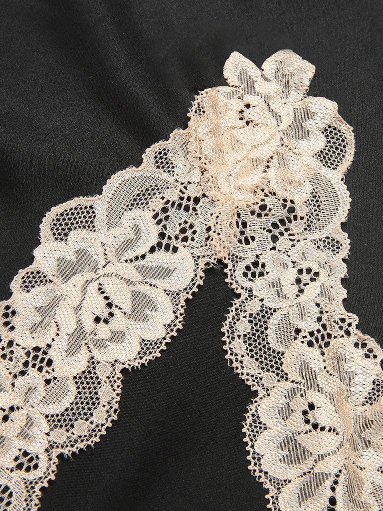 Pigiama in pizzo spalline sottili patchwork rosa anni '50