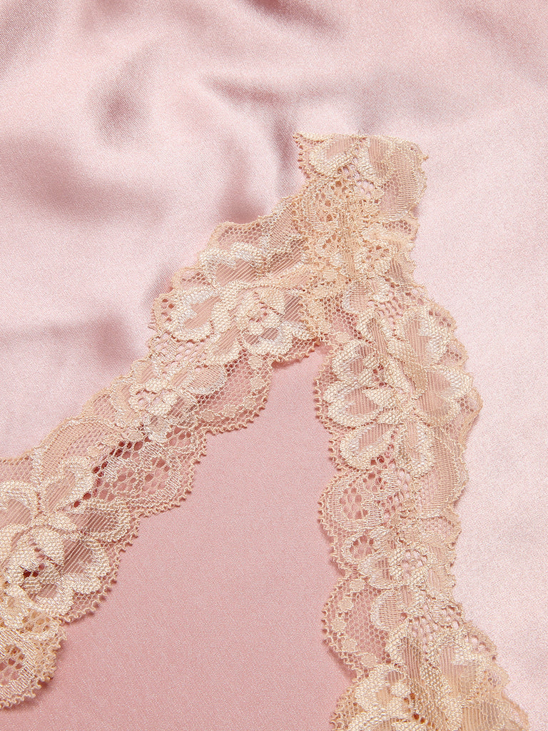 Pigiama in pizzo spalline sottili patchwork rosa anni '50