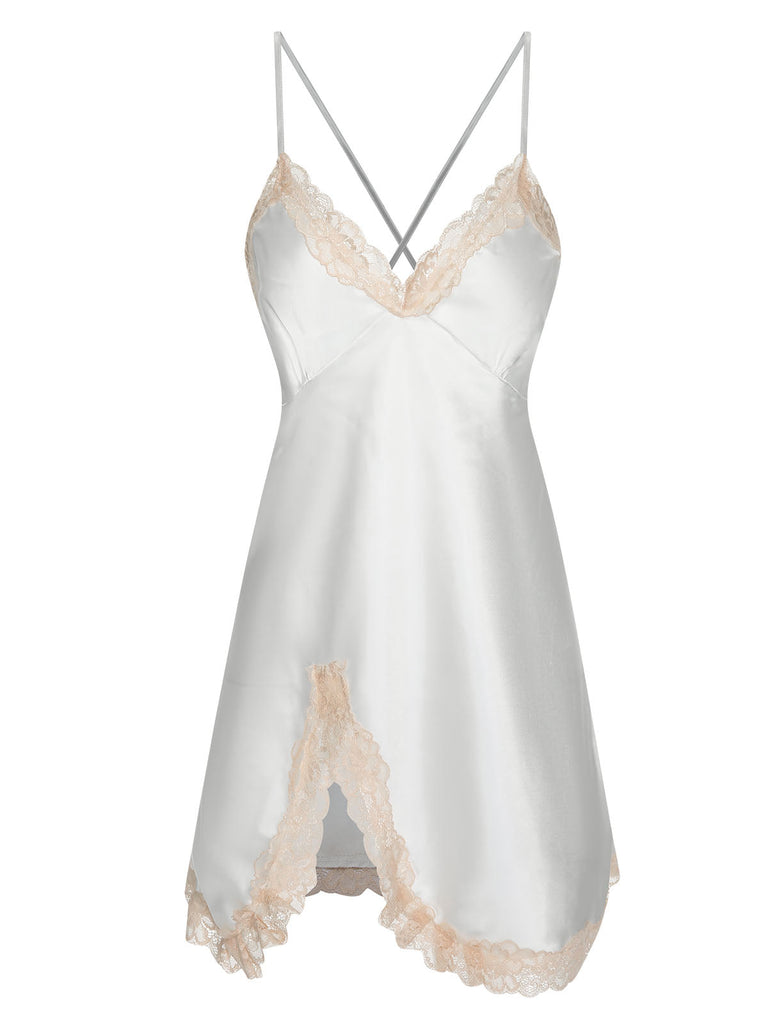 Pigiama in pizzo spalline sottili patchwork rosa anni '50