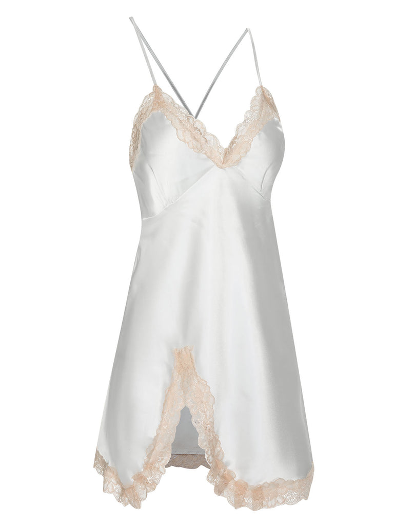 Pigiama in pizzo spalline sottili patchwork rosa anni '50