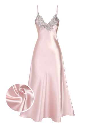 Pigiama spalline in finto raso ricamato rosa anni '30