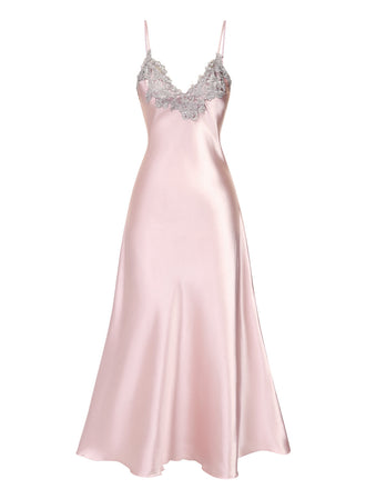 Pigiama spalline in finto raso ricamato rosa anni '30