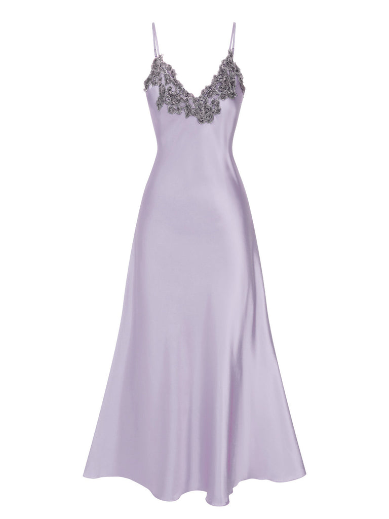 Pigiama spalline in finto raso ricamato rosa anni '30