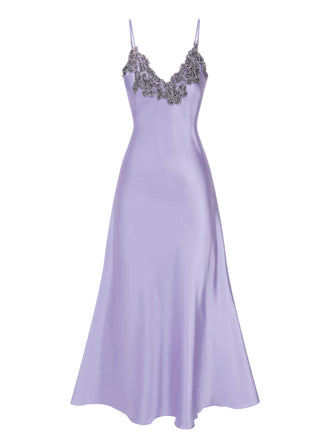 Pigiama spalline in finto raso ricamato viola anni '30