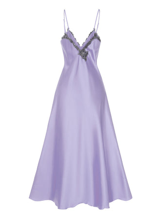 Pigiama spalline in finto raso ricamato viola anni '30