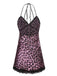 Pigiama leopardato con bretelle in pizzo patchwork viola anni '50