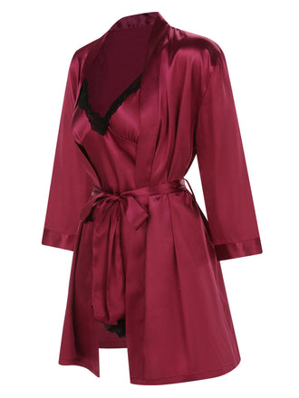 2PCS Camicia da notte e vestaglia in pizzo anni '70