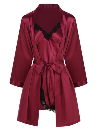 2PCS Camicia da notte e vestaglia in pizzo anni '70