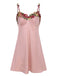Camicia da notte con bretelle ricamate a fiori rosa anni '50