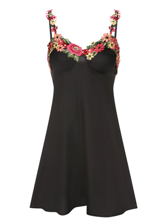 Pigiama con bretelle floreali 3D nero anni '50