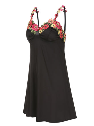 Pigiama con bretelle floreali 3D nero anni '50