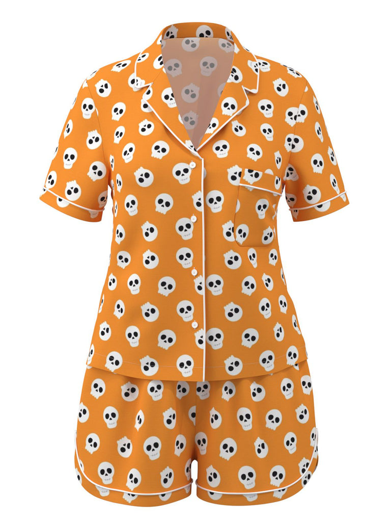 Pigiama con teschio cartoni Halloween arancione anni '70