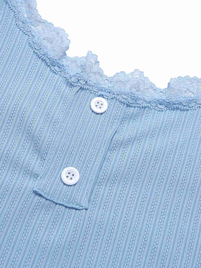 2PCS Pigiama patchwork in pizzo blu anni '50