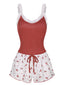 2PCS Pigiama con spalline in pizzo bordeaux anni '50