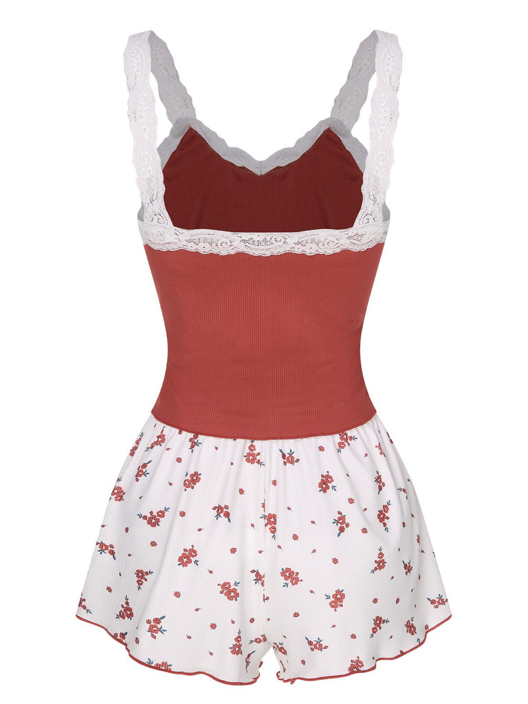 2PCS Pigiama con spalline in pizzo bordeaux anni '50
