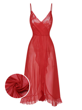 Camicia da notte trasparente volant scollo a V rosso anni '30