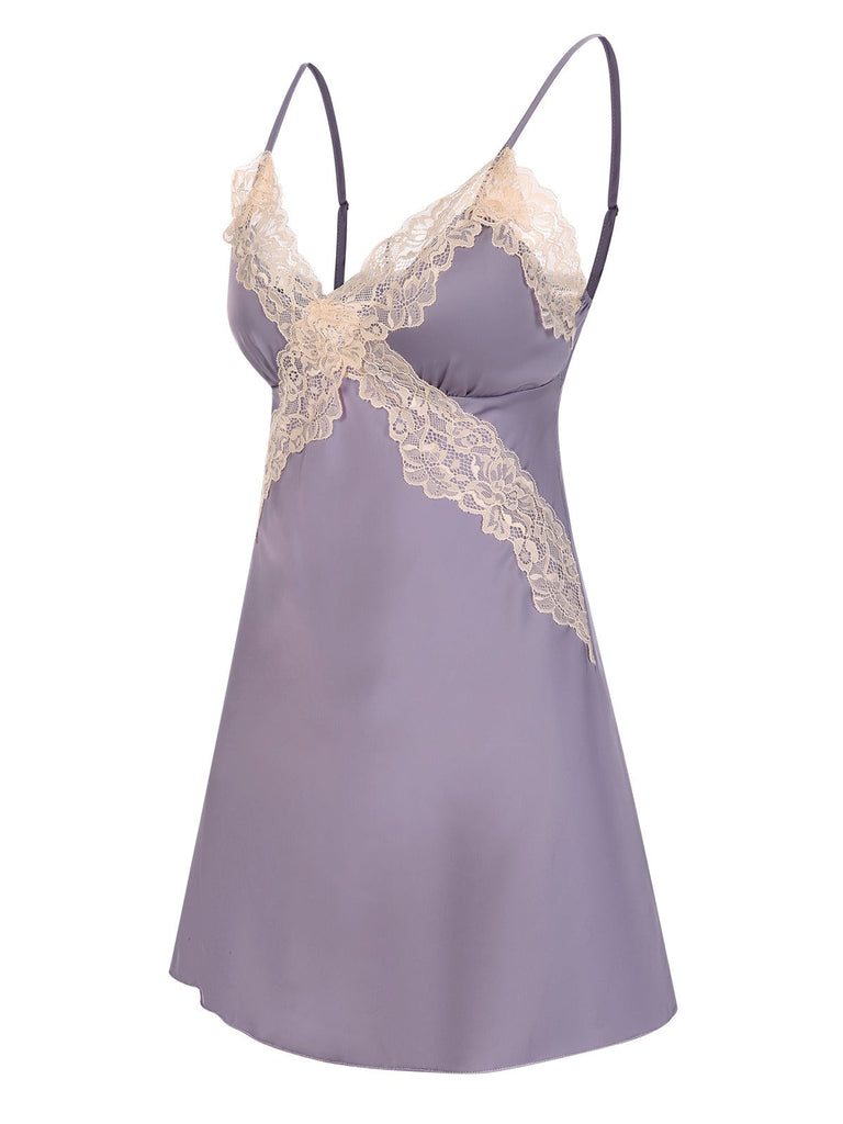 Pigiama in pizzo e raso patchwork lavanda anni '40