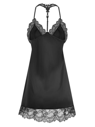 Camicia da notte in pizzo patchwork con spalline sottili anni '70