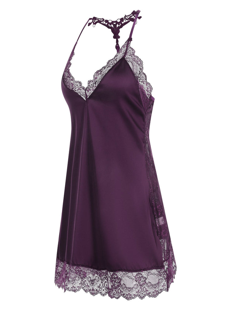 Camicia da notte in pizzo patchwork con spalline sottili anni '70