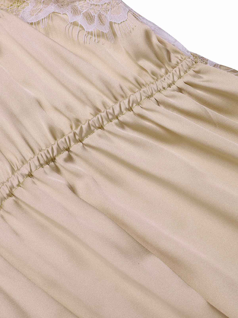 Pigiama in raso di pizzo scollo a V champagne anni '30