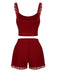 Pigiama con spalline in pizzo rosso anni '70
