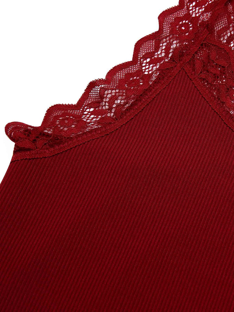 Pigiama con spalline in pizzo rosso anni '70